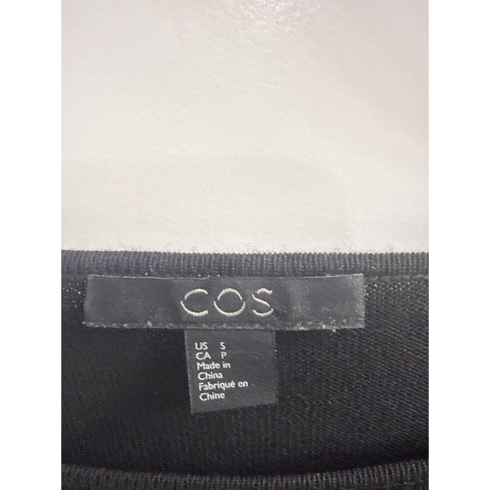 COS Women Black 100% Wool Boat Neck Sweater 3/4 Sleeve Ribbed Hem Size S - Picture 2 of 4